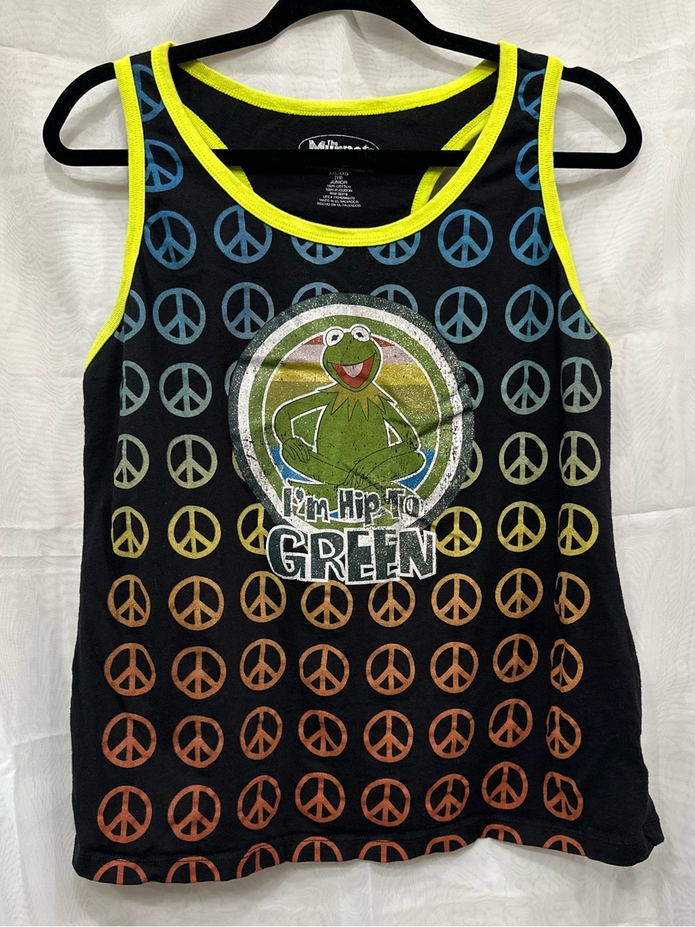 Kermit Graphic Black Tank with Neon Yellow Trim